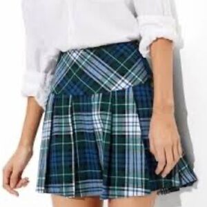Pleated Skater Micro Mini Skirt Size 0 Blue and Green Plaid    SKU 7